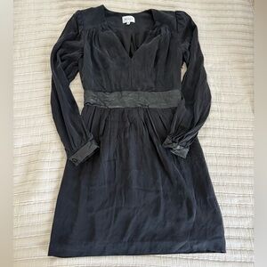 Milly Black Silk Lamb Leather Cuff & Belt Long Sleeve Mini Dress 6 Party LBD‎